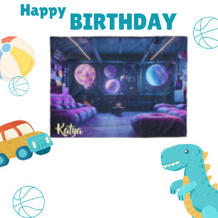 Celestial Futuristic Home Large Purple Planet Fleece Blanket