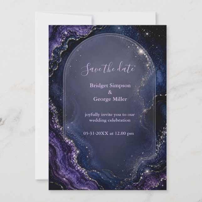 Celestial Galaxy Agate marble Wedding Invitation (Front)