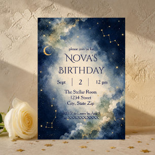 Celestial Galaxy Birthday Invitation   Watercolor