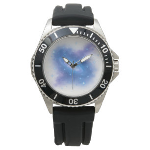 Celestial Galaxy Clock – Cosmic Space Art in Blue  Watch