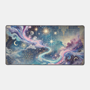 Celestial Galaxy Desk Mat with Geometric Accents