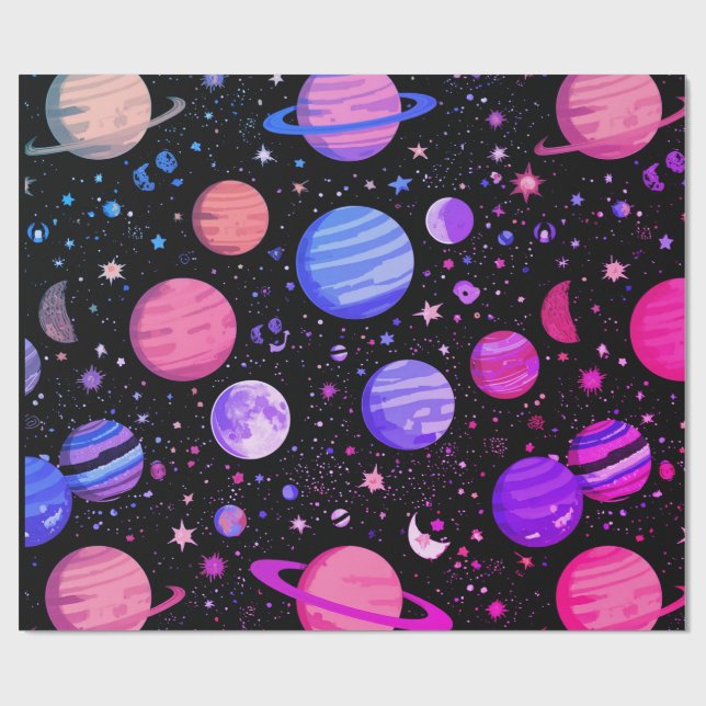 Celestial Galaxy Gift Wrapping Paper Black (Flat)