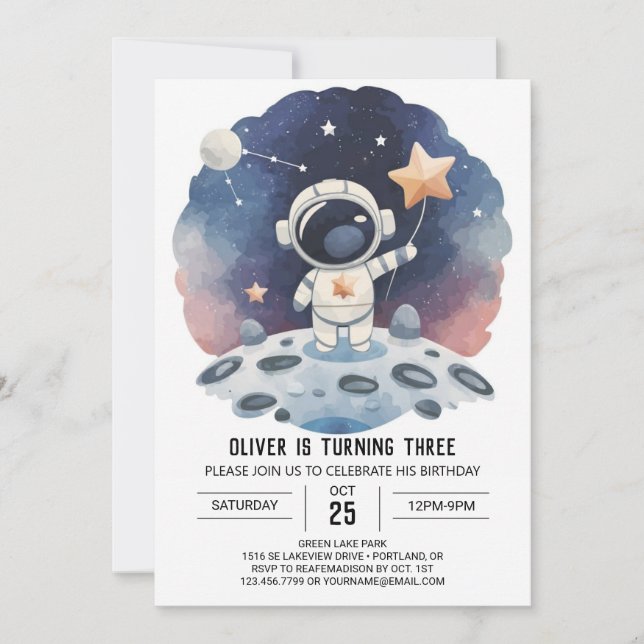 Celestial Galaxy Online Astronaut Boy Birthday Invitation (Front)
