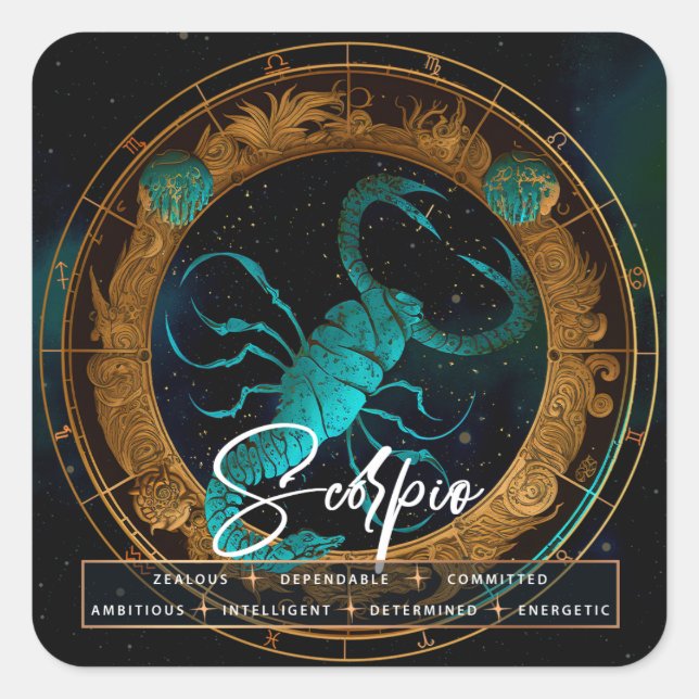 Celestial Galaxy Scorpio Fantasy Ethereal Zodiac Square Sticker (Front)