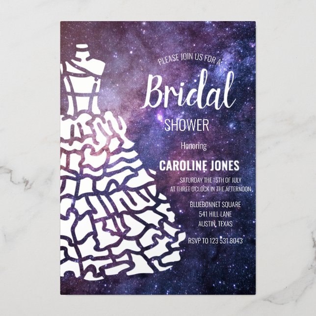 Celestial Galaxy Silver Foil Dress Bridal Shower (Front)