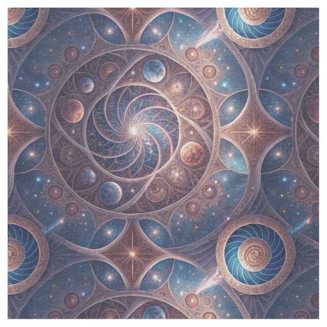 Celestial Galaxy Spiral Mandala Design Pattern Art Fabric (Close Up)