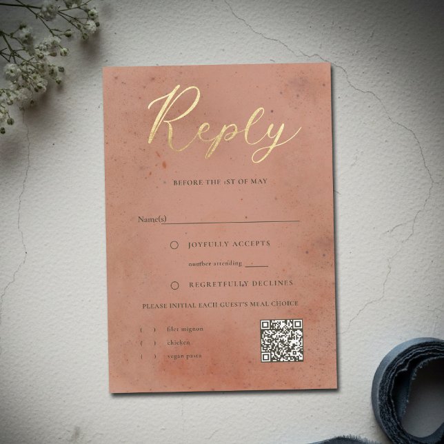 Celestial Galaxy Stars Blush Pink Glow Wedding QR RSVP Card (celestial galaxy wedding reply rsvp floral galaxy peach pink starry night written in the stars)