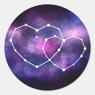 Celestial Galaxy Wedding Hearts Constellation Star Classic Round Sticker