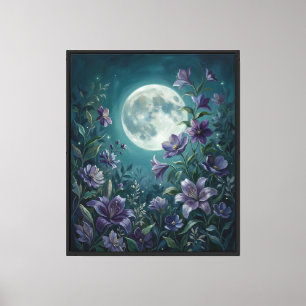 Celestial Garden — Moonlit Botanical Flower Canvas Print