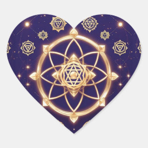 Celestial Geometry of Light — Sacred Pattern Heart Sticker