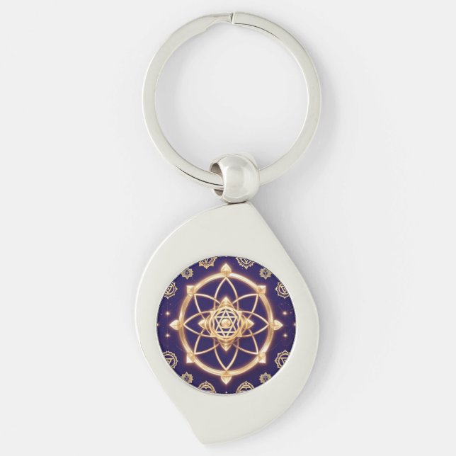 Celestial Geometry of Light — Sacred Pattern Key Ring (Front)
