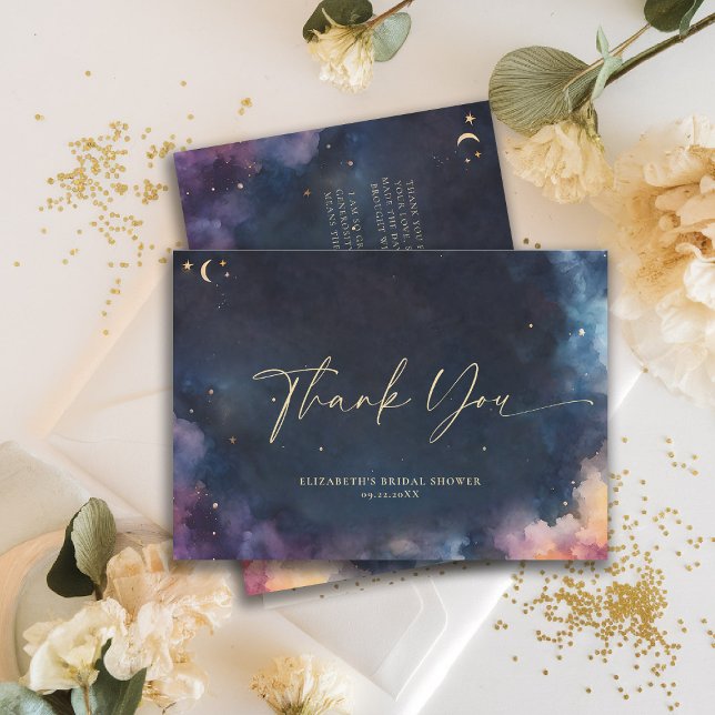 Celestial Gift Midnight Blue Starry Night Galaxy Thank You Card (celestial bridal shower thank you card midnight navy blue starry night galaxy astrology universe)