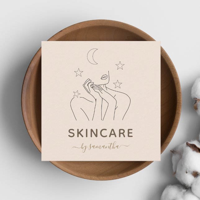 Celestial Girl Illustration Skincare Beauty Cream Square Business Card (Creator Uploaded)