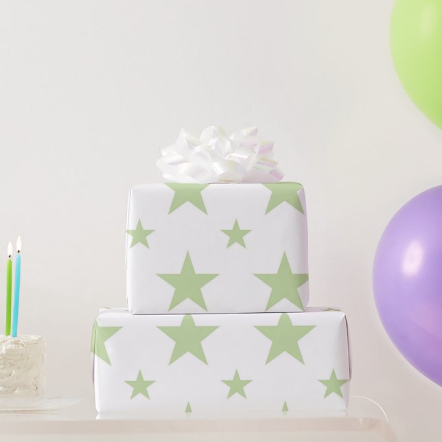 Celestial Girly Pastel Green Stars Pattern Spring Wrapping Paper (Party Gifts)