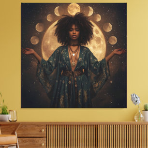 Celestial Goddess Afro Art – Stretched Canvas Print