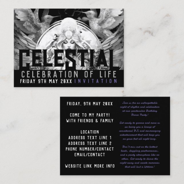 Celestial Goddess Life Celebration Birthday Flyer Business Card (Front/Back)