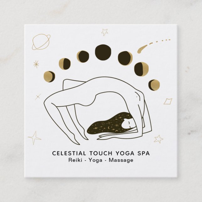 *~* Celestial Goddess + Phases of Moon Woman Square Business Card (Front)