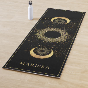 Celestial Gold Black Sun Moon Phase Personalised Yoga Mat
