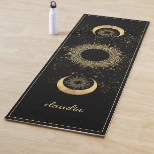Celestial Gold Black Sun Moon Phase Personalized  Yoga Mat
