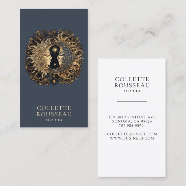 Celestial Gold Black Sun Moon Smoky Deep Blue Business Card (Front/Back)