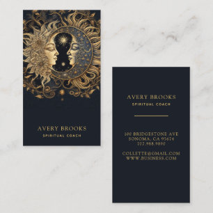 Celestial Gold Black Sun Moon Spiritual Coach Business Card