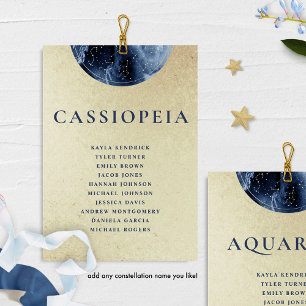 Celestial Gold Blue Seating Plan Cards Guest Names
