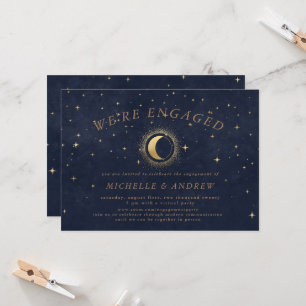Celestial Gold Crescent Moon Virtual Engagement Invitation