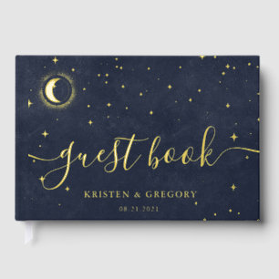 Celestial Gold Crescent Moon Wedding Guest Book