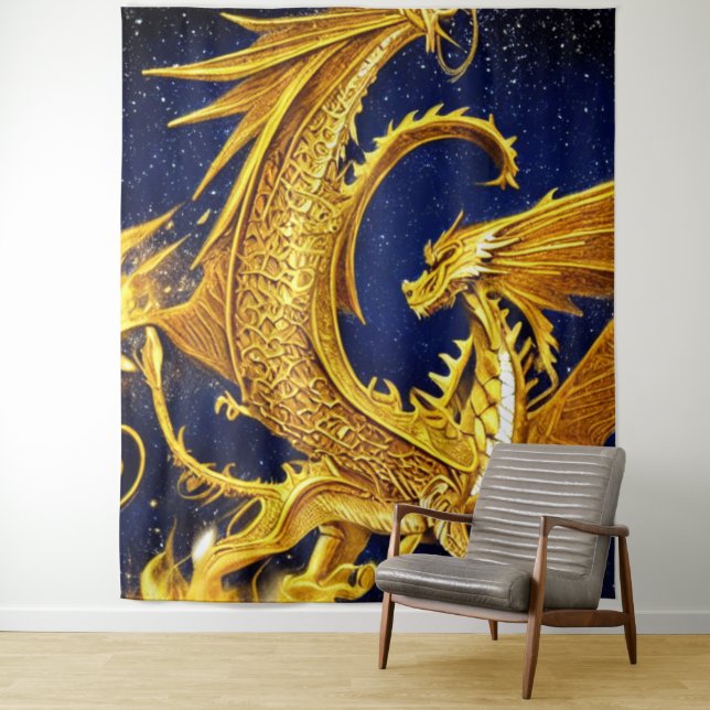 Celestial Gold Dragon Tapestry (In Situ)