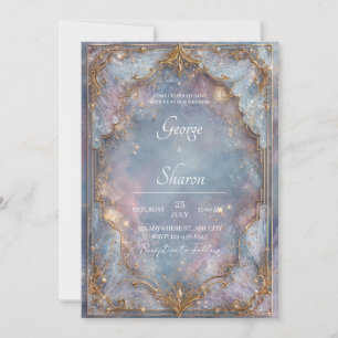Celestial Gold Frame Galaxy Wedding Invitation