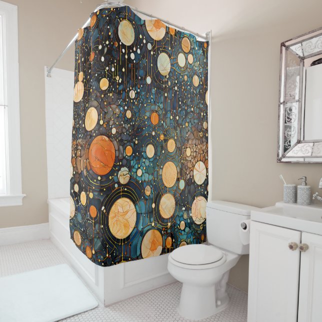 Celestial Gold Galaxy Shower Curtain (In Situ)