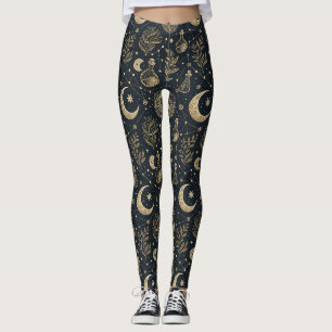 Celestial Gold Line Art - Moon Phases and Potions Leggings