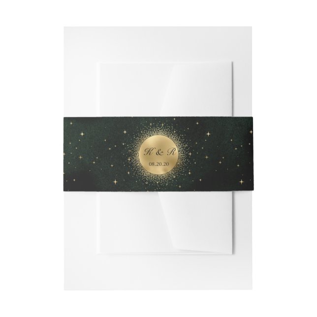 Celestial Gold Moon Emerald Wedding Belly Band Invitation Belly Band (Front Example)