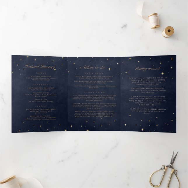 Celestial Gold Moon Folded Wedding Program Tri-Fold Invitation (Inside)