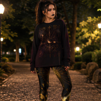 Celestial Gold Moon Phases Astrology Black & Gold  Capri Leggings