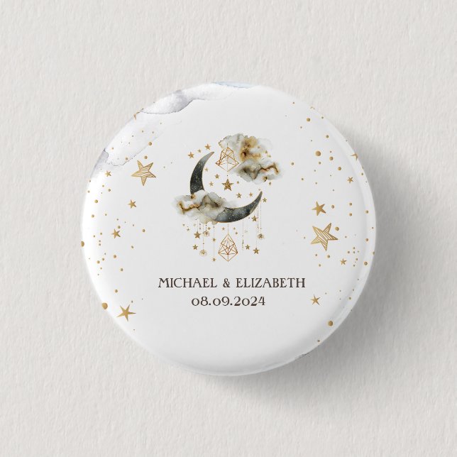 Celestial Gold Moon Stars  3 Cm Round Badge (Front)