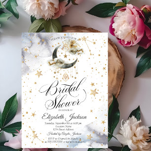 Celestial Gold Moon Stars Bridal Shower  Invitation