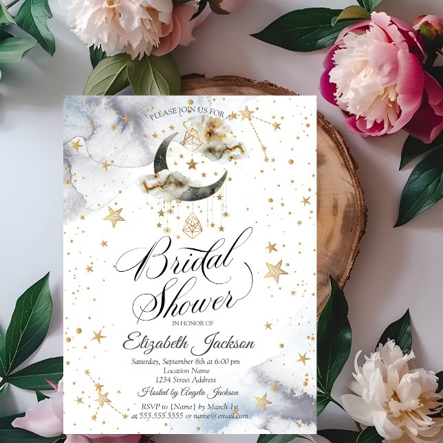 Celestial Gold Moon Stars Bridal Shower  Invitation (Creator Uploaded)