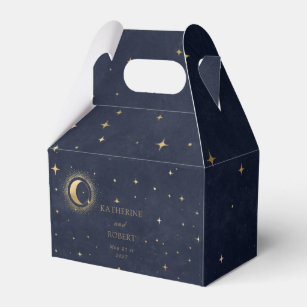 Celestial Gold Moon Stars Monogram Wedding Favour Box