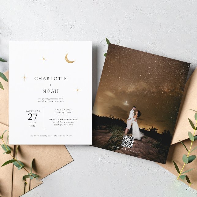 Celestial Gold Moon Stars Photo QR Code Wedding (Creator Uploaded)