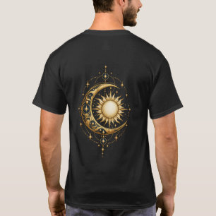 Celestial Gold Moon Sun Stars Back Print T-Shirt