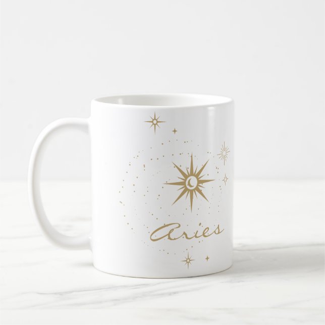 Celestial Gold Star Sign Moon & Stars Coffee Mug (Left)