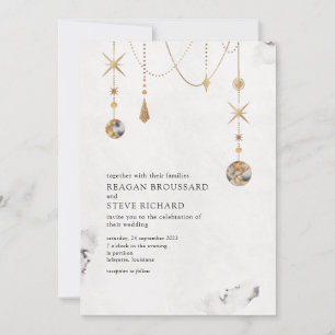 Celestial Gold Stars and Moon Wedding Invitation