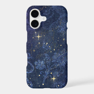 Celestial gold stars blue floral flocked fade text