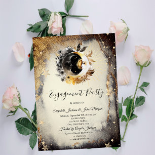 Celestial Gold Stars Moons Dark Invitation