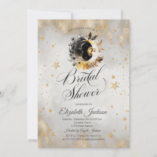 Celestial Gold Stars Moons Flowers Bridal Shower  Invitation