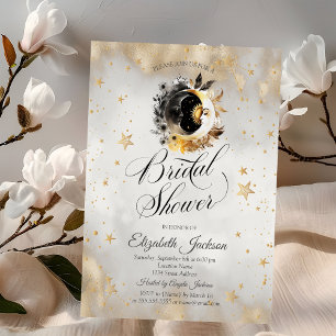 Celestial Gold Stars Moons Flowers Bridal Shower  Invitation