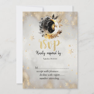 Celestial Gold Stars Moons Flowers RSVP   Invitation