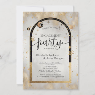 Celestial Gold Sun And Moon Galaxy Engagement Invitation