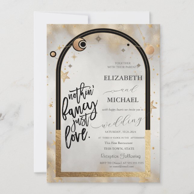 Celestial Gold Sun And Moon Galaxy Stars Wedding  Invitation (Front)